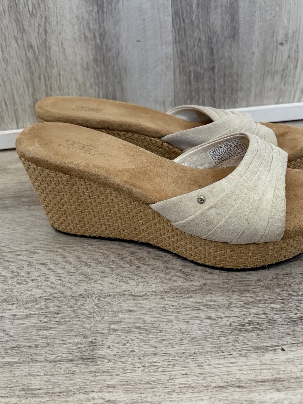 UGG Australia Alvina Wedge Suede Slip On Sandals Women's Size 8 Beige